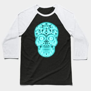 Blue Neon Calavera Baseball T-Shirt